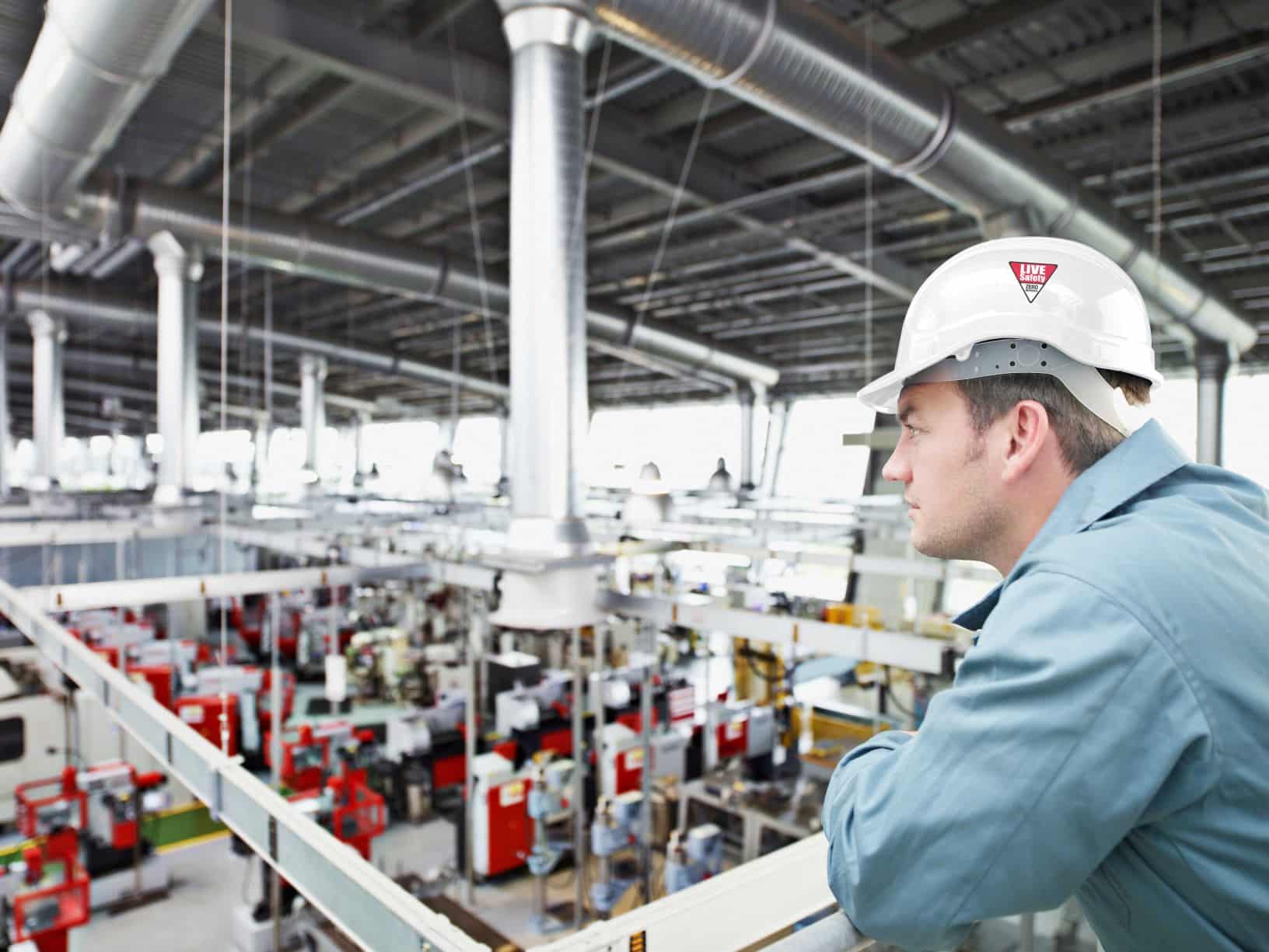 Man in hard hat overlooking facility.