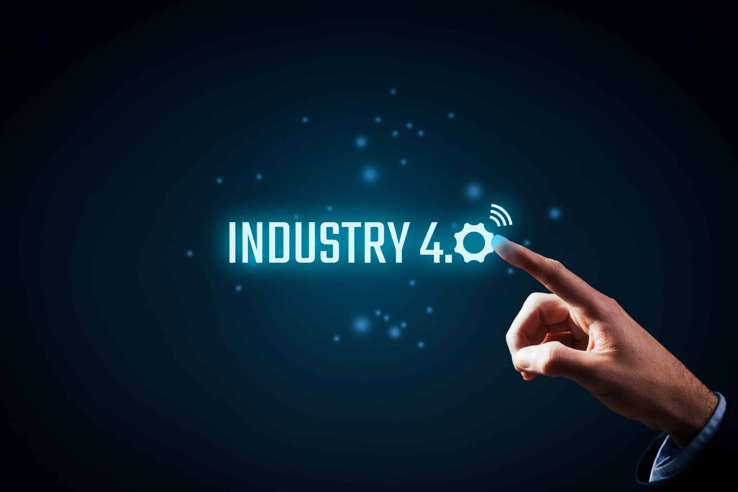 "Industry 4.0" logo with hand touching the "0".