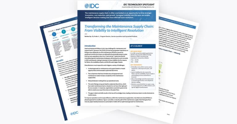 PDF pages of eBook 'Transforming the Maintenance Supply Chain: From Visibility to Intelligent Resolution'.