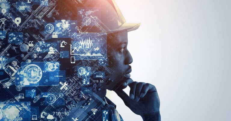 Abstract graphic of manufacturing technician thinking.