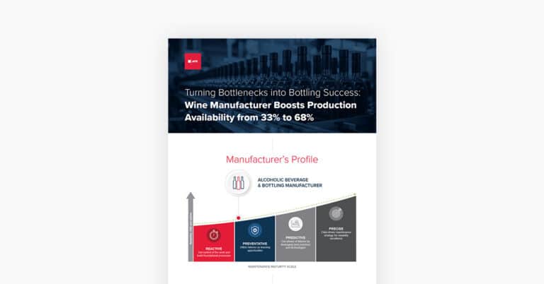 PDF of case study infographic 'Turning Bottlenecks into Bottling Success: Wine Manufacturer Boosts Production Availability from 33% to 68%'.
