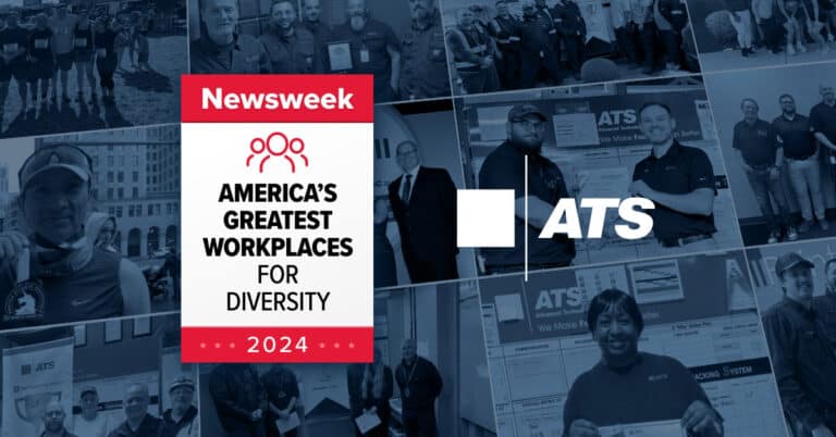 Graphic showing ATS employees and showing 'America's Greatest Workplaces for Diversity' recognition.