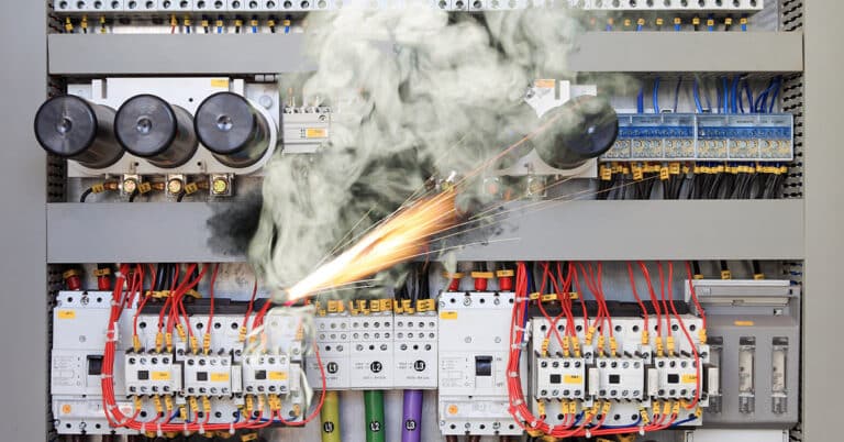 Overloaded electrical circuit causing electrical short and fire.