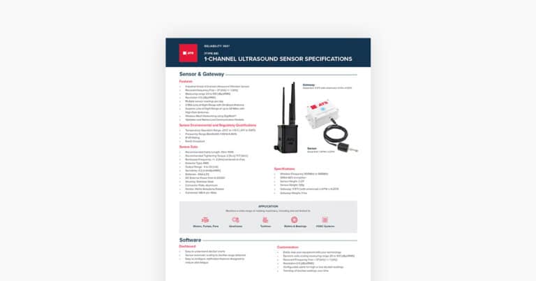 PDF page of spec sheet for '1-channel ultrasound sensor'.