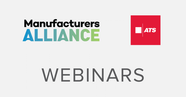 Manufacturers Alliance and ATS logos graphic to promote webinar series collaboration.