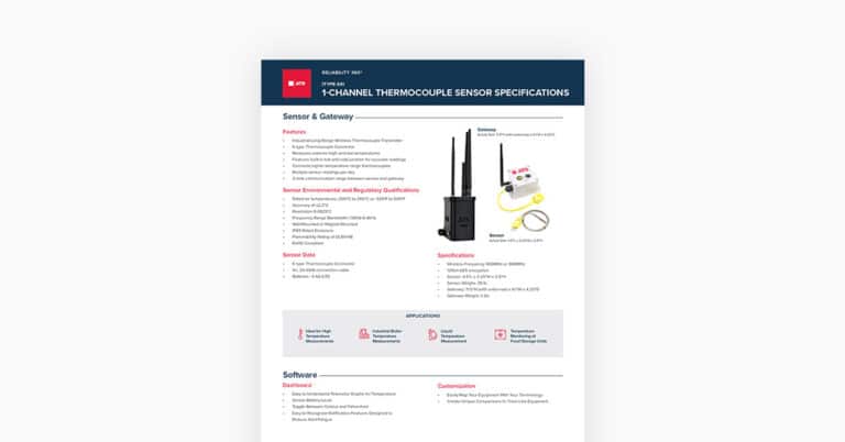 PDF page of spec sheet for '1-channel thermocouple sensor'.