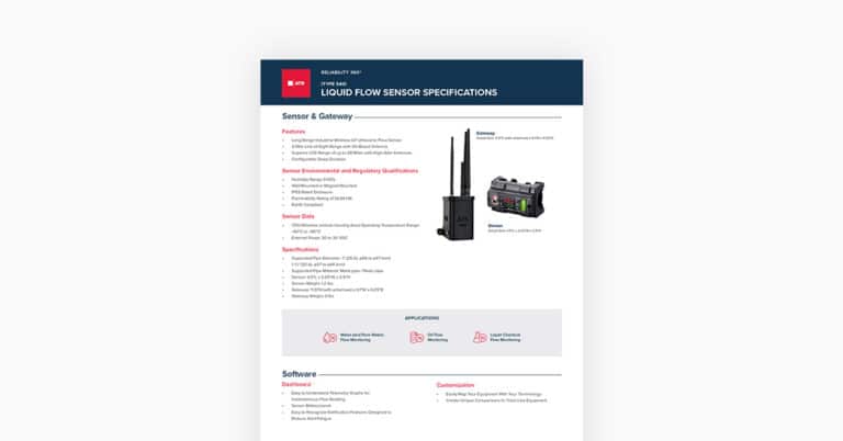 PDF page of spec sheet for 'Liquid flow sensor'.