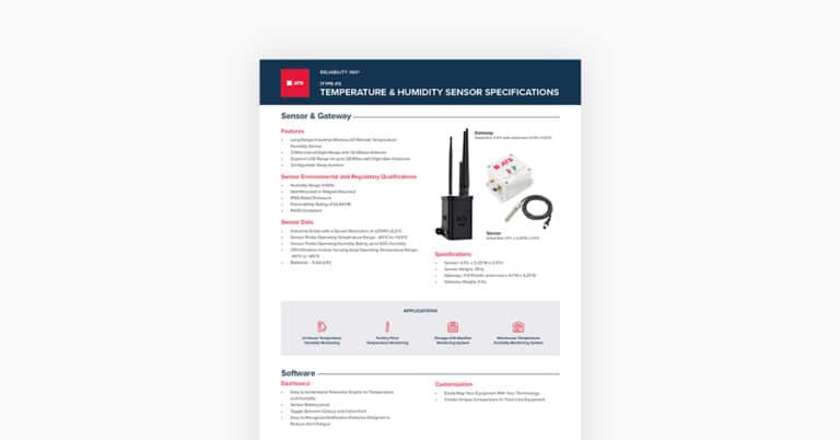 PDF page of spec sheet for 'temperature and humidity sensor'.