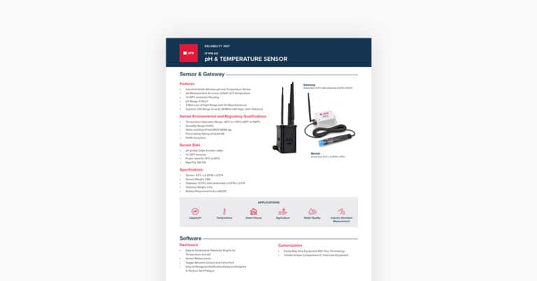 Image of sensor spec sheet 'pH and Temperature Sensor'.