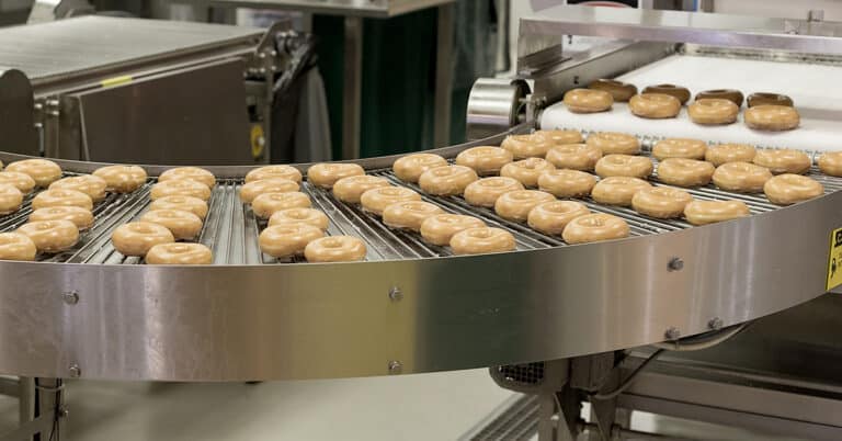 Donut production in industrial factory.