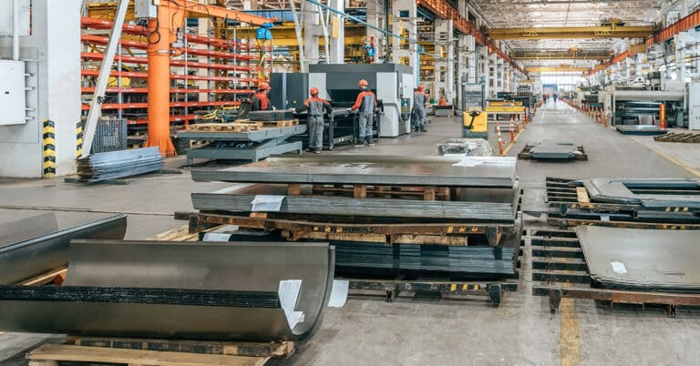 Interior of industrial metalworking workshop factory inside.