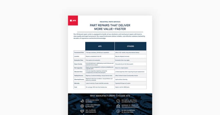 Industrial part repair value sheet image.