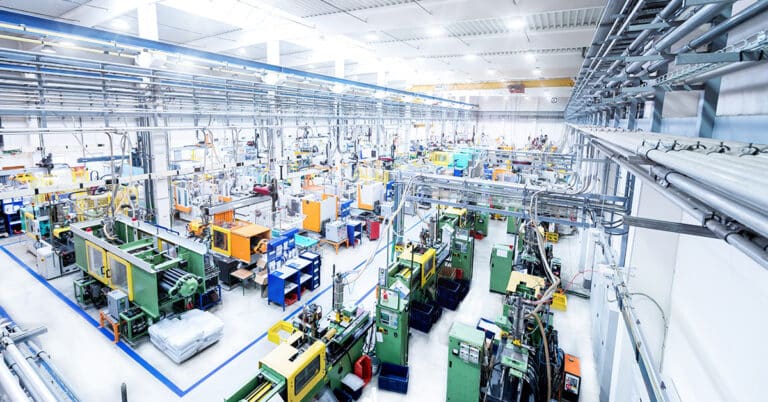 Horizontal view of industrial factory.