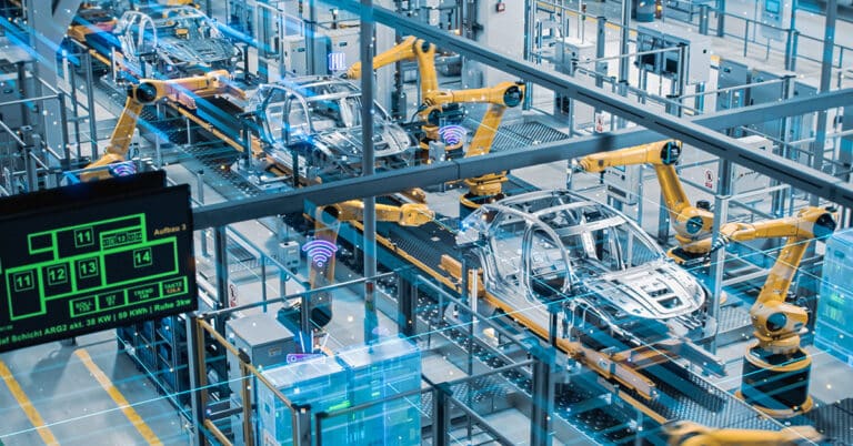 Car factory digitalization Industry 4.0 IoT concept.