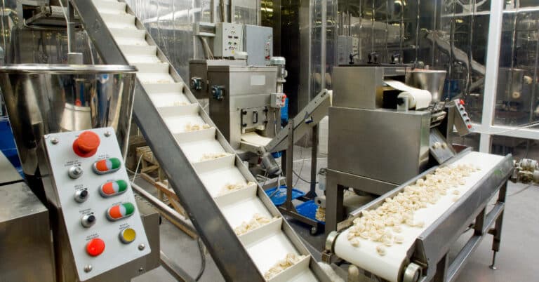 Food industry production line in ravioli workshop.