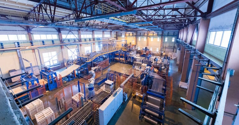 Top view of modern metalworking manufacturing plant.