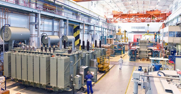 Industrial factory producing transformers.