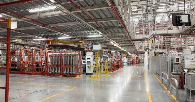 Wide shot of an empty factory.