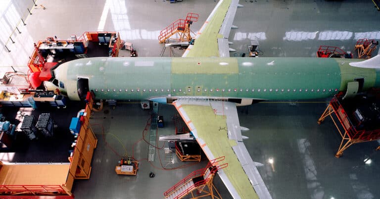 Aircraft factory assembly line.