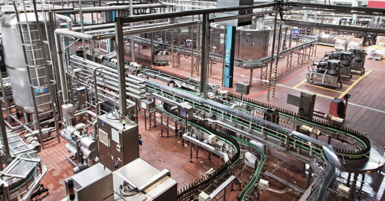 View of a micro-brewery beer bottling production line.