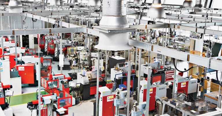 High angle view of factory floor.